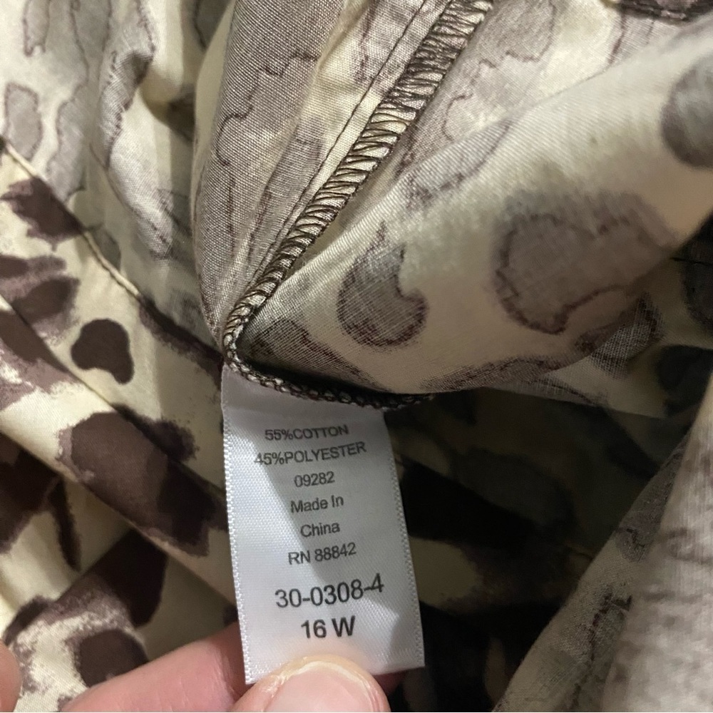 Roamans Beige Brown Cheetah Print Button Up Shirt - Picture 5 of 5